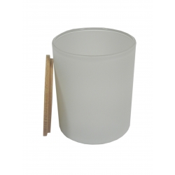 Białe szkło 250 ml z drewniana pokrywką/podstawką